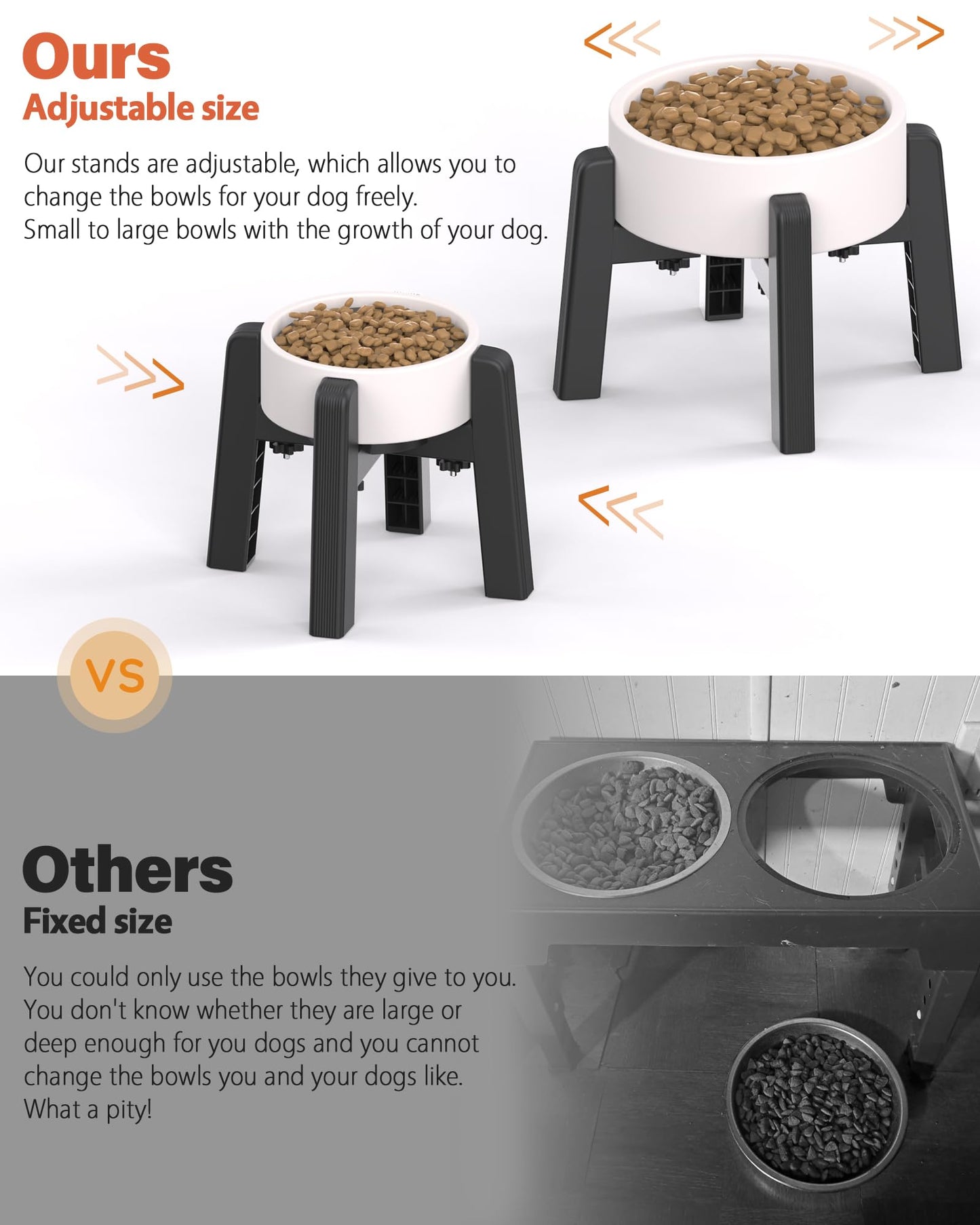 CZPET - Soporte para cuencos para perros con ancho ajustable [2 unidades, solo para soporte], tazón elevado para agua y comida para mascotas pequeñas, medianas y grandes, tazón elevado estable y