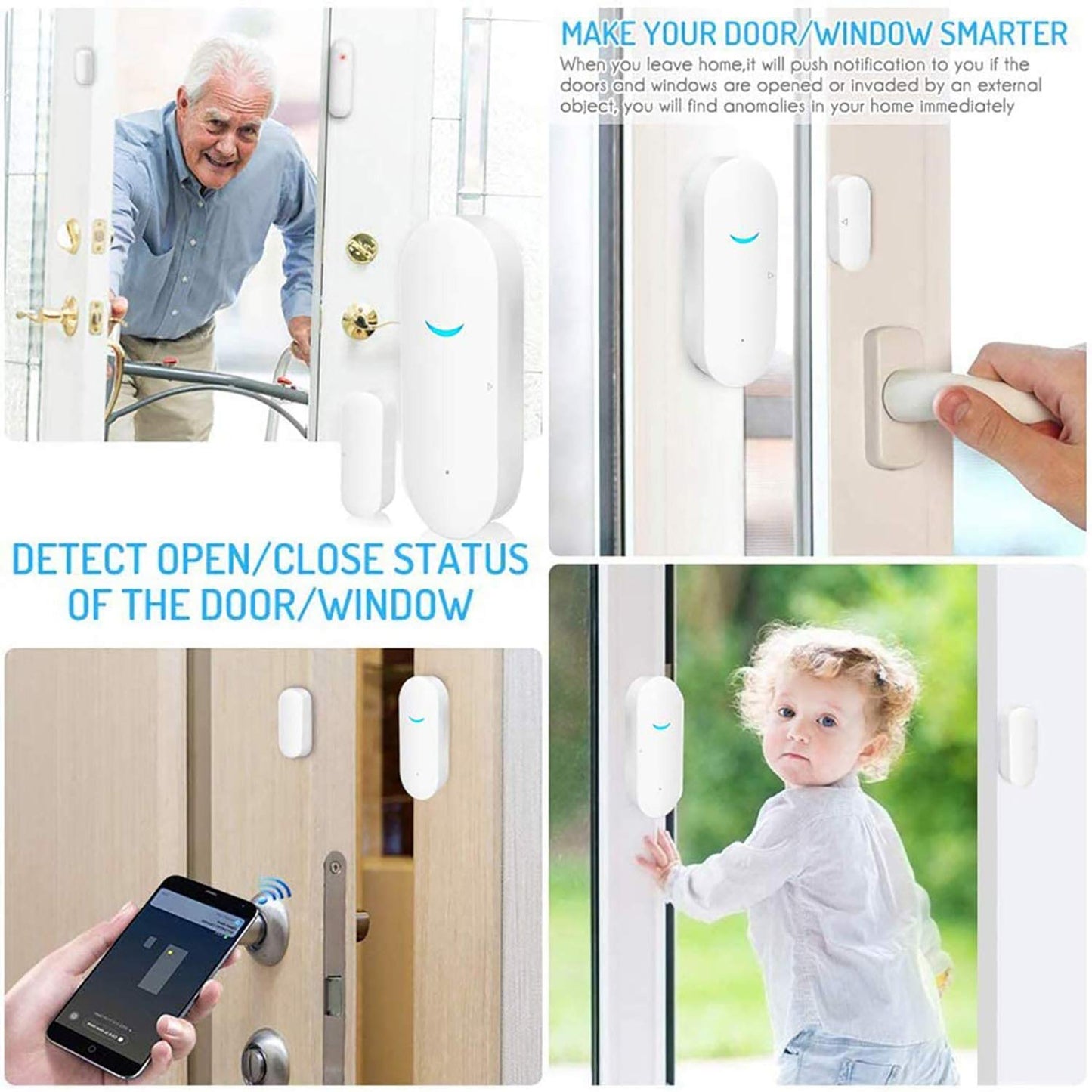Sensor de Puerta WiFi Tuya Blanco Inteligente para Seguridad en el Hogar y Negocios