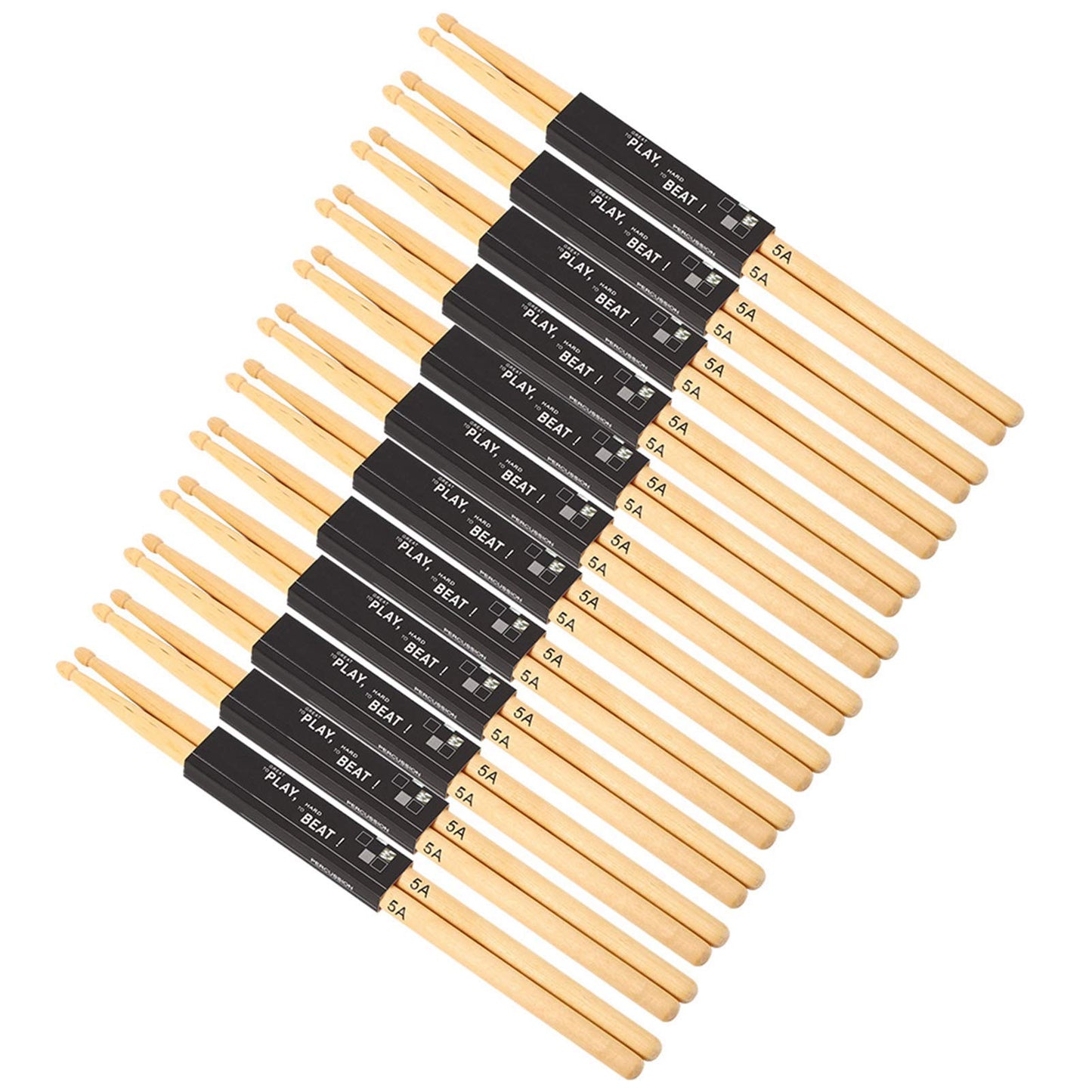Aukson Baquetas para batería, 12 Pares de Baquetas con Cabeza de Palo en Forma de lágrima Baquetas de 5A para Practicar la interpretación en el Escenario