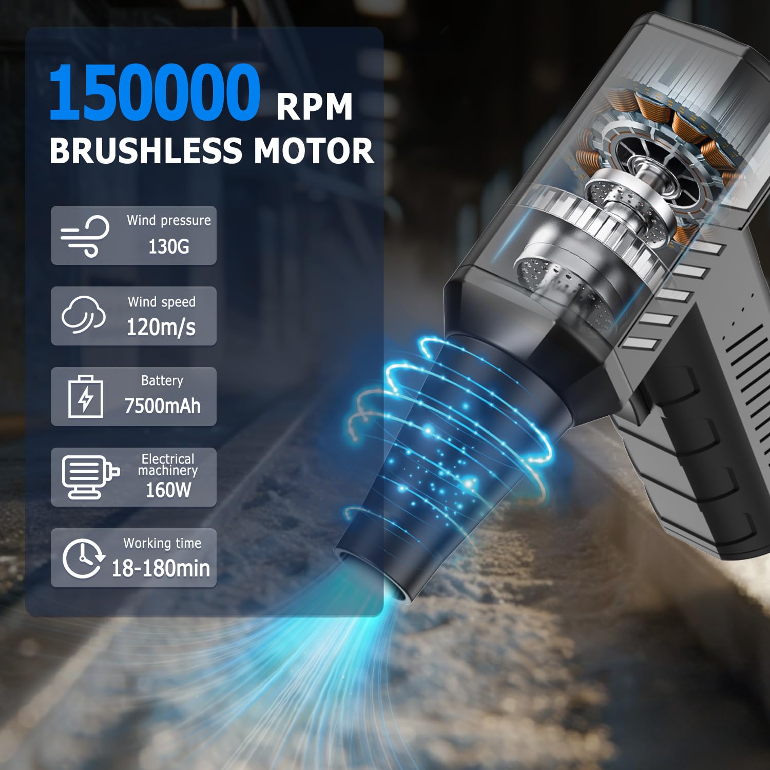 CAGIWIRU - Plumero de aire comprimido, mini ventilador turbo ventilador, 150000 rpm, plumero eléctrico inalámbrico para limpieza de teclado y PC, sin enlatado, soplador de aire para hogar y coche