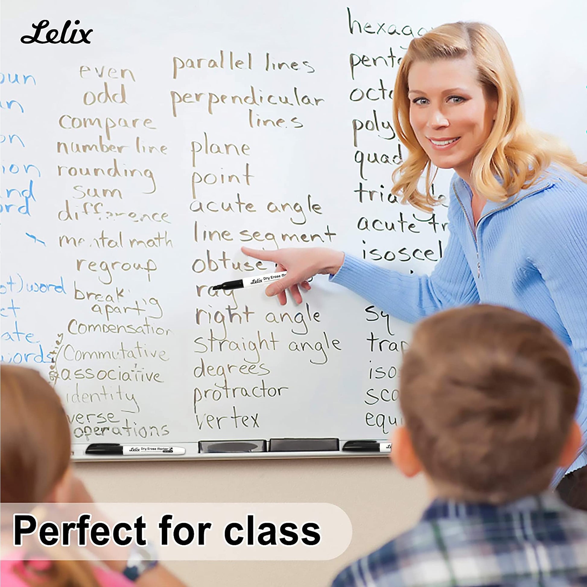 Lelix - Paquete de 42 marcadores de borrado en seco para punta de cincel, marcadores de pizarrón blanca a granel para la escuela, suministros de oficina, perfectos para escribir en pizarrón blanca, espejo, calendario