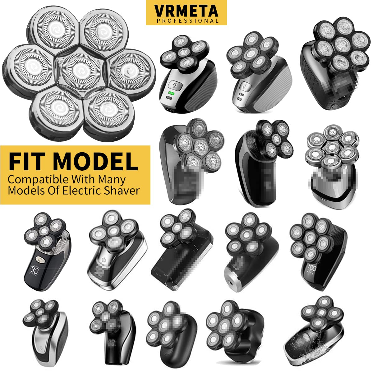 Cabezales De Repuesto VRMETA Plata Cuchillas Afiladas Para Afeitadora Rotativa Eléctrica 7 Cabezas