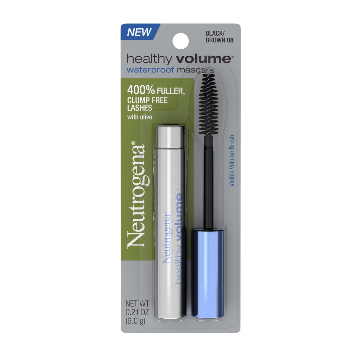 Neutrogena Healthy Volume Waterproof Mascara, Black/Brown 08, .21 Oz. (Pack of 2)