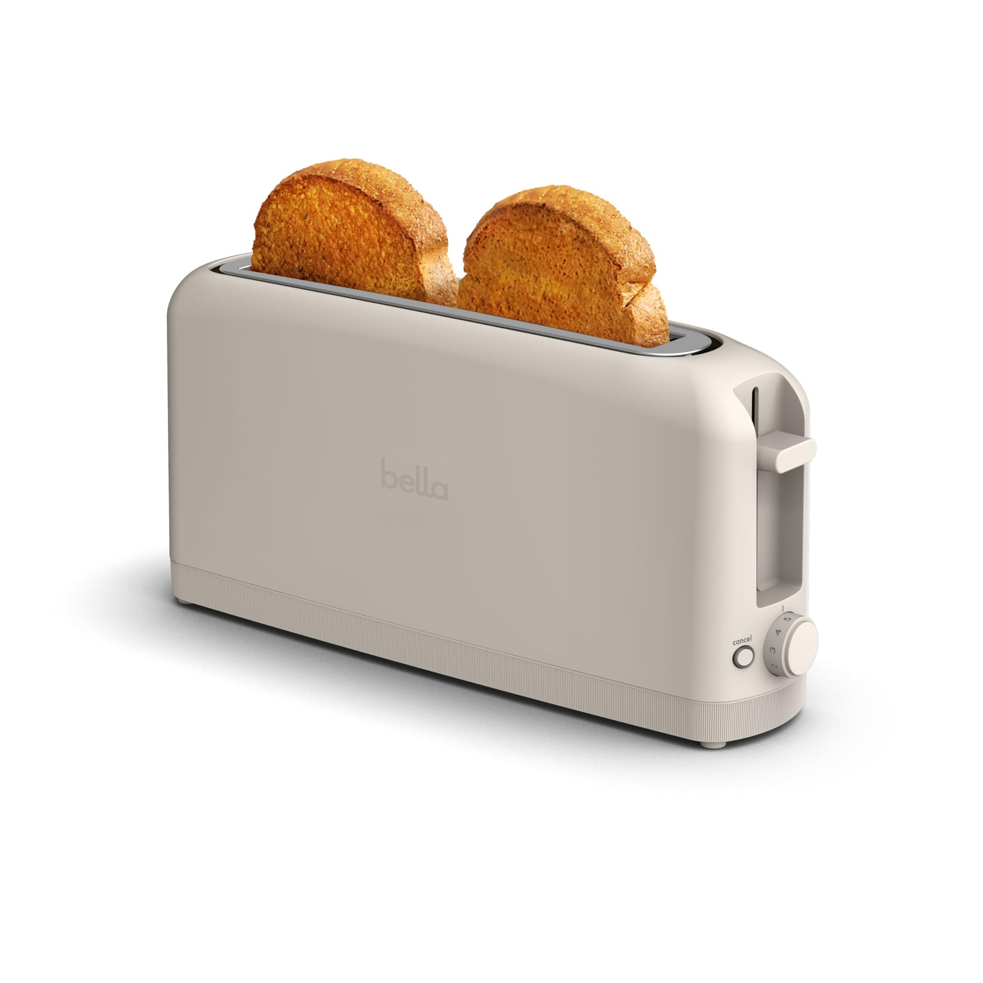 Bella tostador delgada de 2 rebanadas, se adapta a cualquier lugar™, control de sombra de 6 ajustes con botones de recalentamiento y cancelación, bandeja extraíble para migas, ranura de 10 pulgadas de