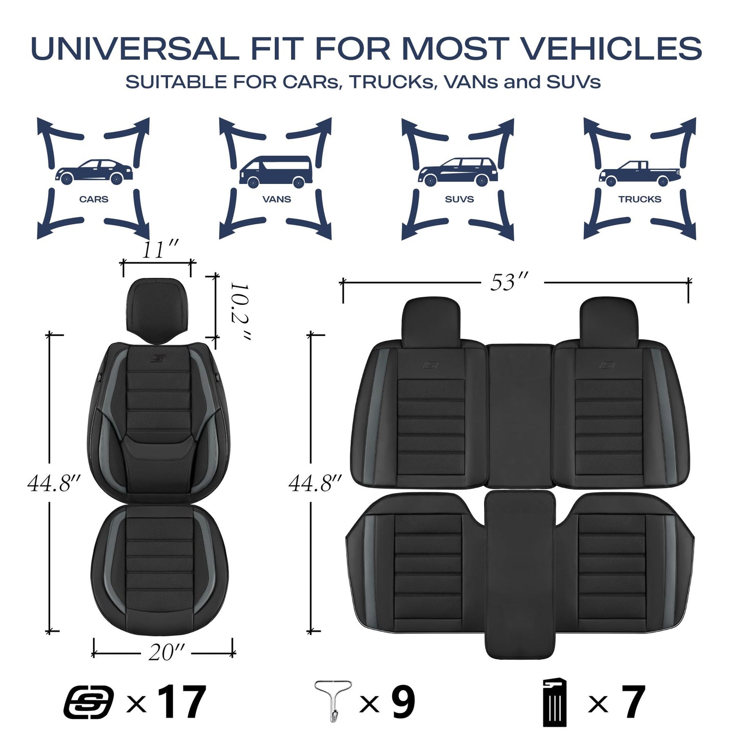 Skechers MAX Cushioning - Fundas de asiento de coche, fundas de asiento de coche de cuero y espuma viscoelástica, impermeable, protector de asientos de coche, asientos delanteros, cojín de asiento de
