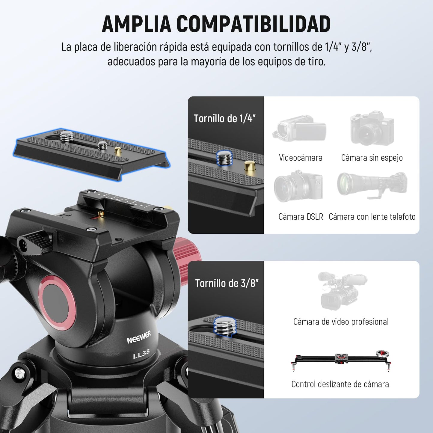 Trípode para Cámara NEEWER Aluminio Resistente con Cabezal Fluido y Placa QR Compatible Canon Nikon Sony 79"