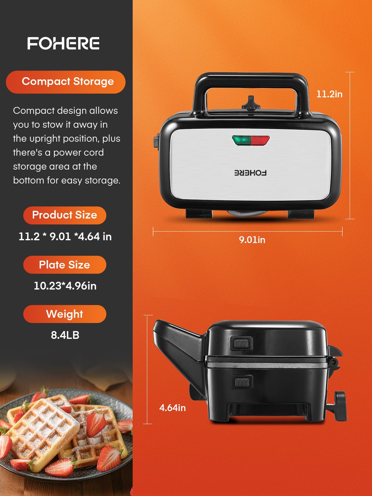 FOHERE Waffle Maker 3 en 1 Sandwichera Prensa Panini de 1200 W con placas extraíbles y control de temperatura de 5 engranajes, revestimiento antiadherente, fácil de limpiar, luces indicadoras,