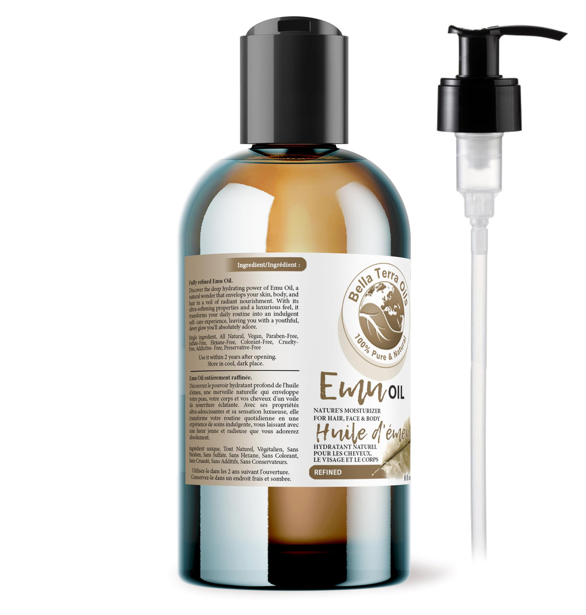 NEW Emu Oil. 8oz. Australian. Fully Refined. Organic. 100% Pure. Hair Growth Oil. Hexane-free. Reduces Inflammation. Prevents Hair Loss. Natural Moisturizer. For Hair, Skin, Nails, Stretch Marks.