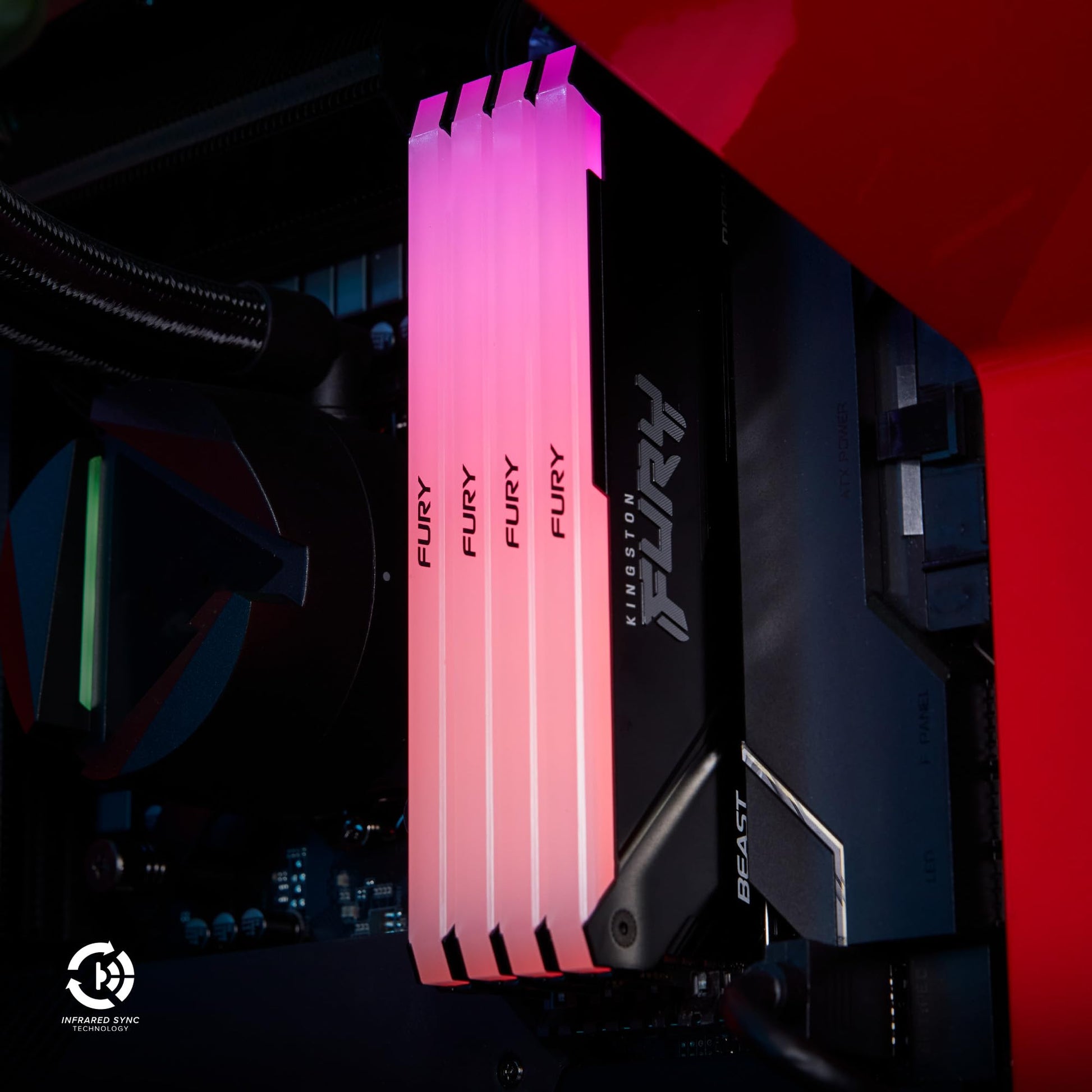 Kingston Fury Beast Black RGB DDR4, Memoria Gamer para PC, Capacidad: 32GB Kit (2x16GB), Frecuencia: 3600MT/s, Latencia: CL18, Factor de Forma: DIMM 288-Pin, Color: Negro/RGB, KF436C18BB2AK2/32