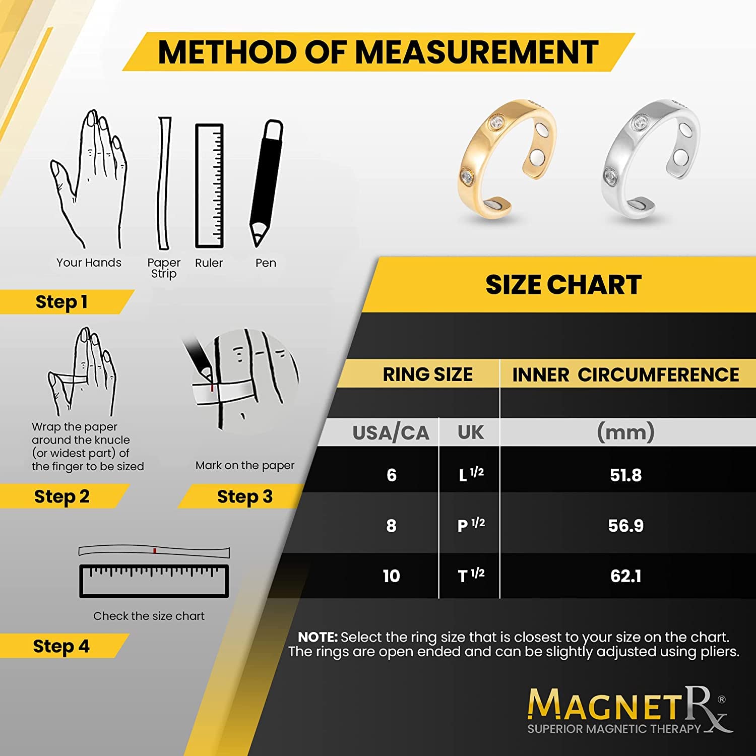 MagnetRX® Magnetic Ring for Women - Elegant Crystal Ring - Magnet Rings for Women (8, gold)