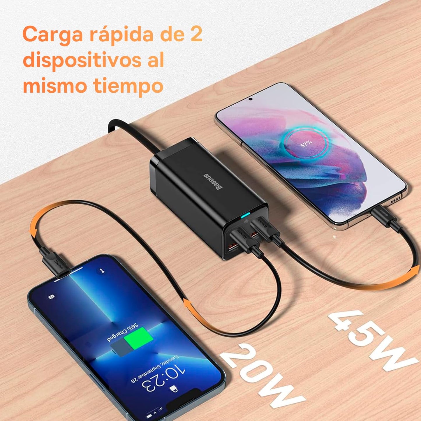 Baseus Cargador USB C,100W GaN3 Pro Cargador Multipuertos,de Escritorio con 2 entradas USB+2 Tipo C de Carga rápida 100W Compatible con MacBook Pro iPhone 15, Galaxy S24, iPad Pro, Notebook, Tablet