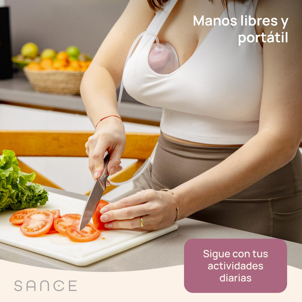 SANCE Extractor de Leche Doble Manos Libres - Gran Succión - Blanco y Rosa