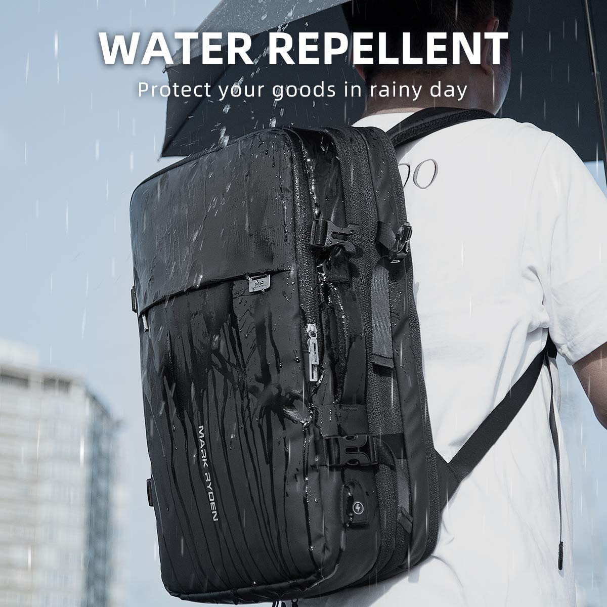 Mochila para Portátil Mark Ryden Negra con Cargador USB e Impermeable para Hombre y Mujer