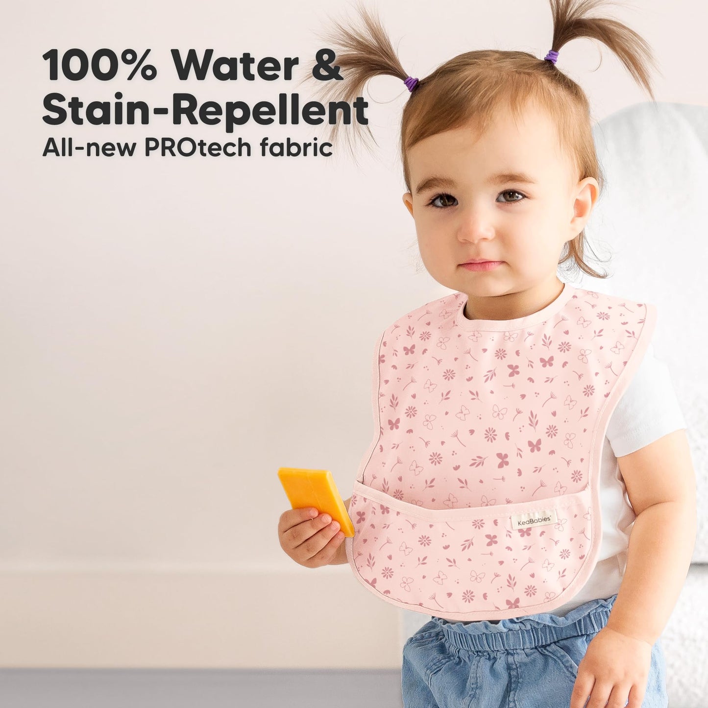 KeaBabies - Paquete de 3 baberos impermeables para comer – Baberos ligeros de alimentación para niños pequeños con gran colector de alimentos, a prueba de desorden, esenciales para comer bebés de