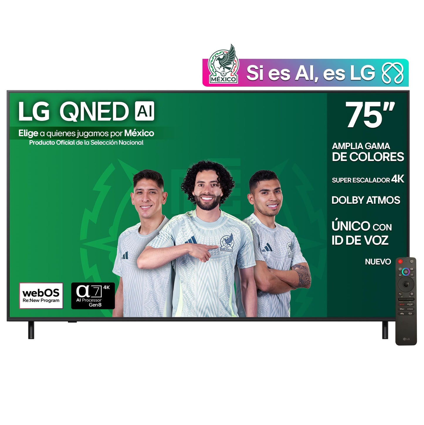 LG Pantalla 75 Pulgadas QNED AI QNED82 4K Smart TV webOS 2025 75QNED82ASG |Sistema Operativo webOS | Identificación de Voz AI | Dynamic QNED Color | Dolby Atmos Channels | Filmmaker Mode