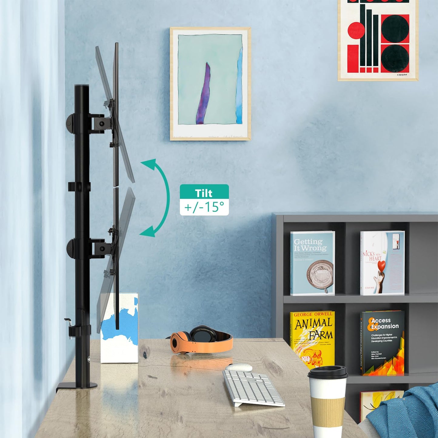 Soporte de Computadora WALI Negro de Monitor Dual para Pantallas de hasta 27 Pulgadas con Base de Ojal Opcional