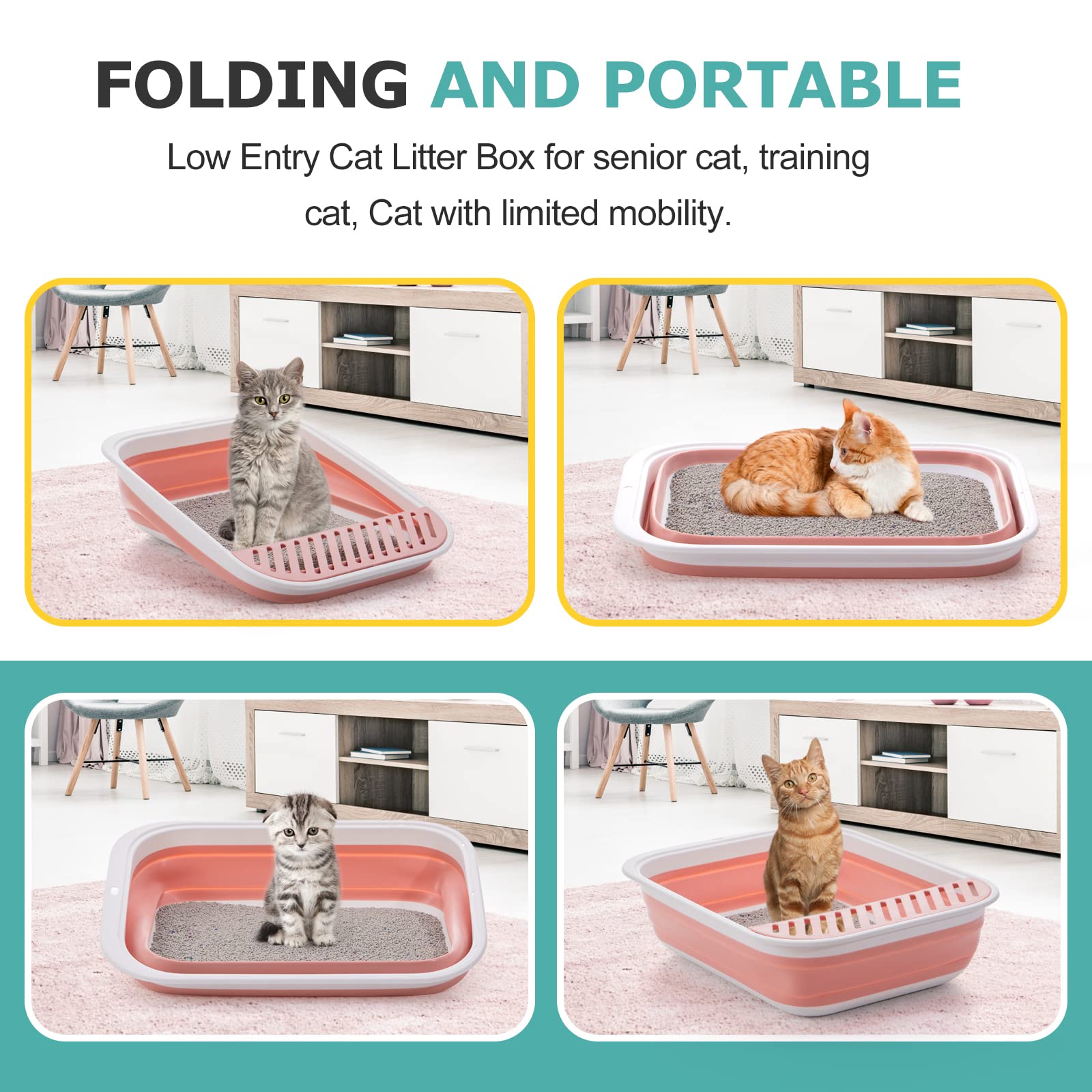 Caja de Arena Plegable TomteNisse Grande Ajustable Antisalpicaduras sin Olor para Gatos