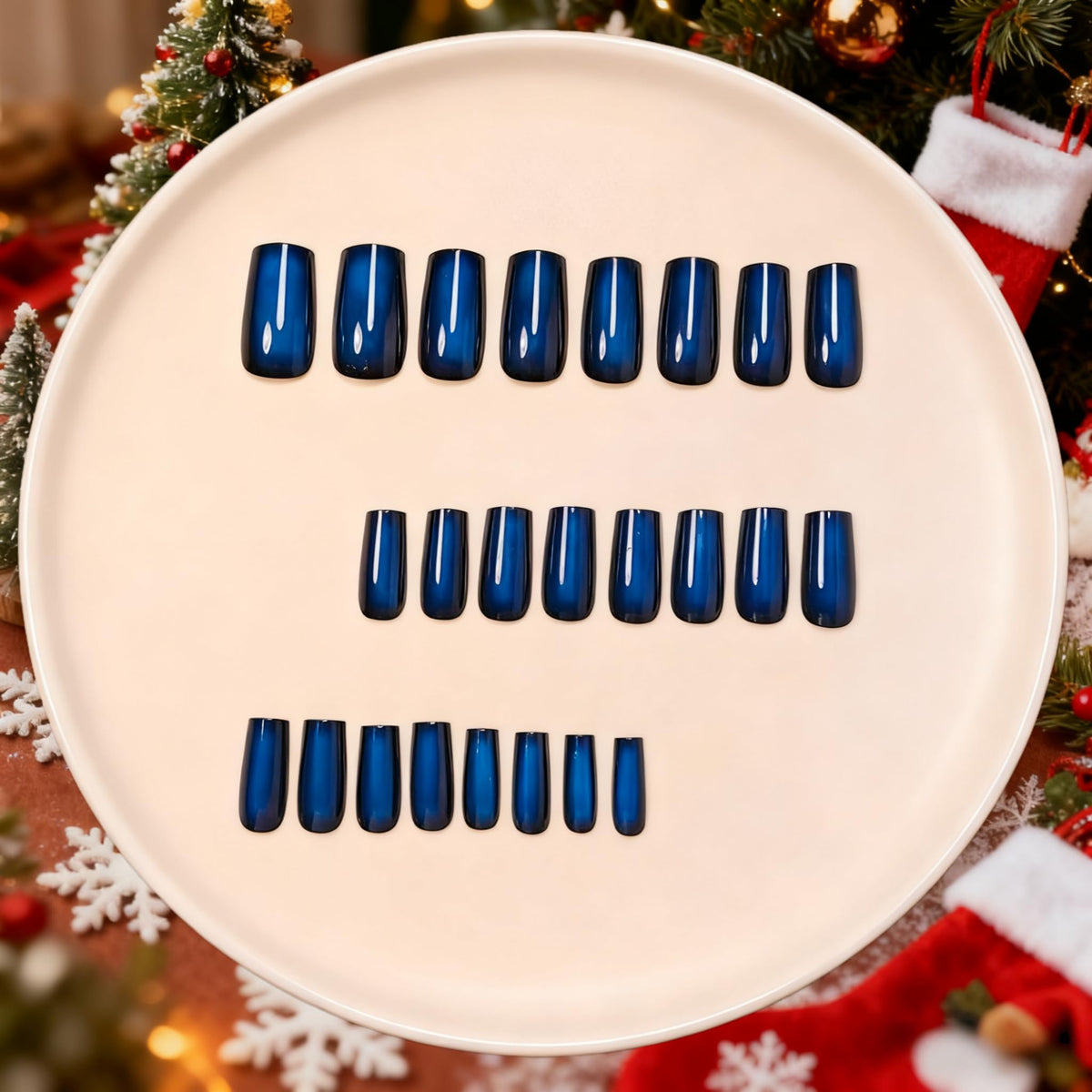 SXVME Uñas postizas largas cuadradas con degradado en azul rubor y negro, uñas postizas francesas oscuras, uñas postizas de gel suave reutilizables de calidad profesional para mujeres (24 unidades)