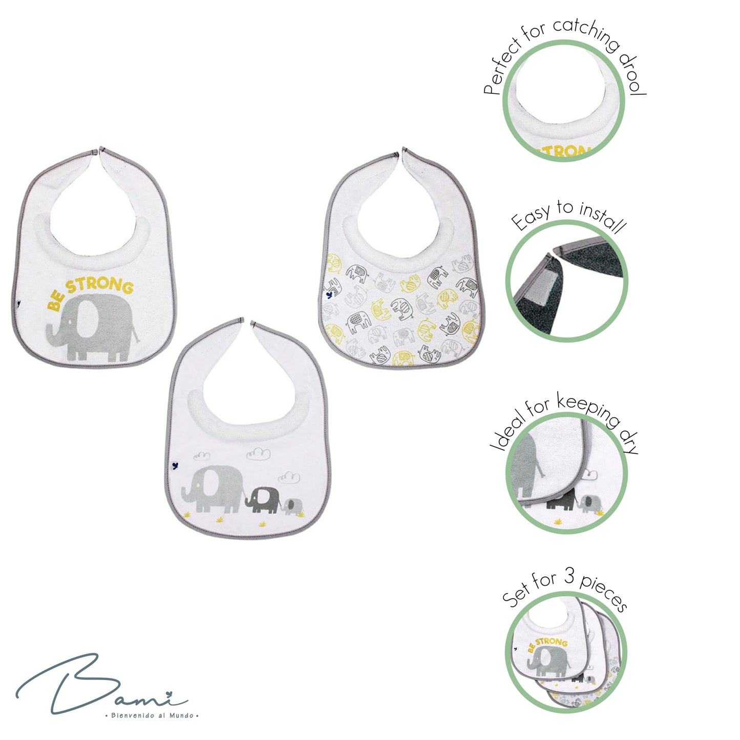 Dami Set 3 Feeding Bibs (Gris)
