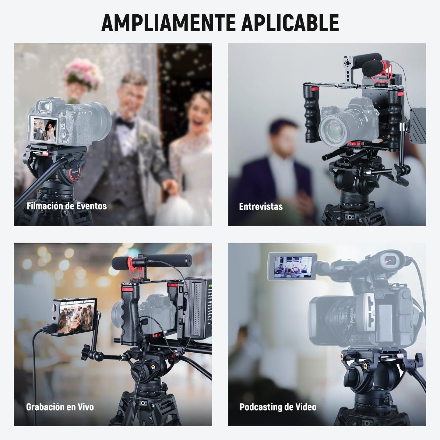 Trípode para Cámara NEEWER Aluminio 76 Pulgadas Cabezal Fluido Amortiguación Ajustable