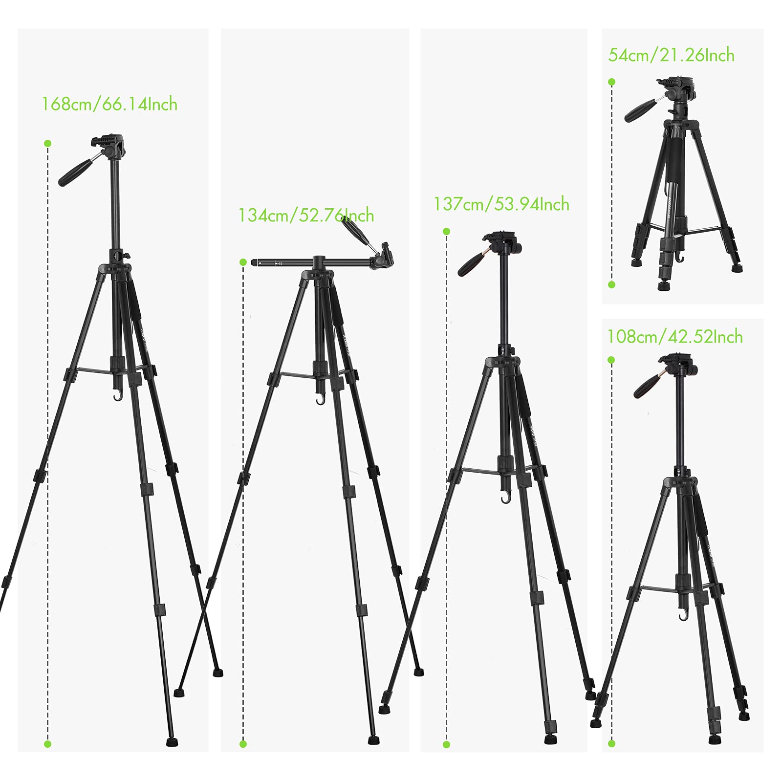 BHCASE TTT-009 Trípode de fotografía portátil de 168 CM / 66,14 Pulgadas Cámara monopié Soporte de trípode Horizontal Aleación de Aluminio Giratorio de 360 ° Capacidad de Carga de 5 kg / 11 Libras