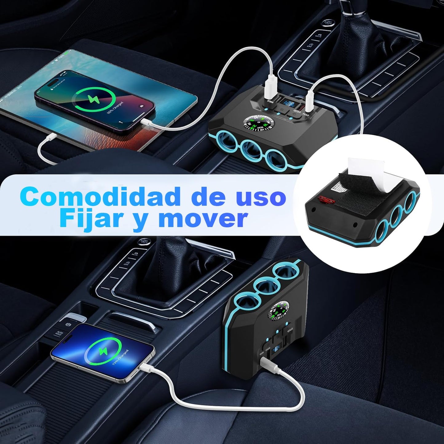 HXIIY Divisor de Enchufe para Encendedor de Cigarrillos de Coche, Multifuncional con Protección contra Sobretensión, Salida USB Tipo C para Teléfonos Tabletas, Cargador de Coche Multifuncional