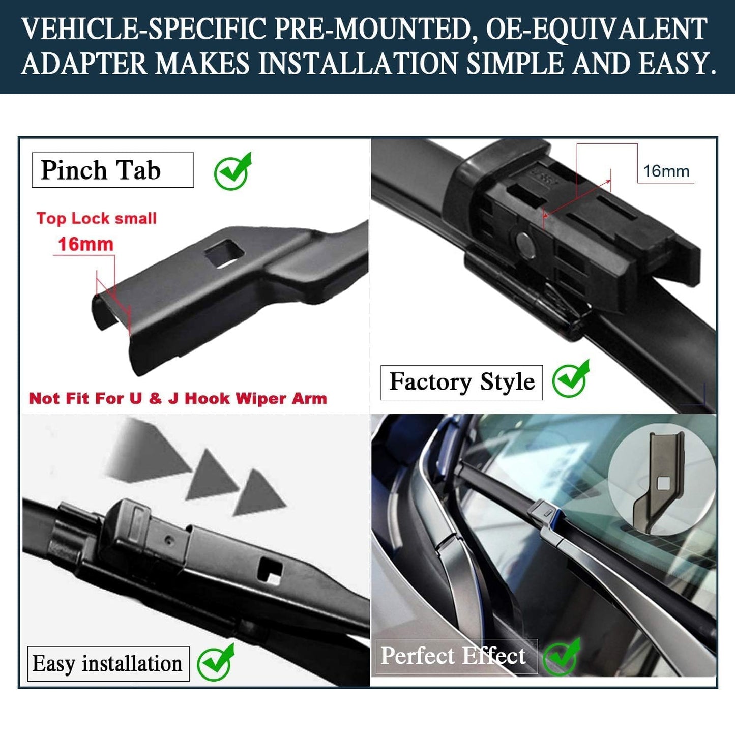 AUTOBOO - Escobillas de limpiaparabrisas de 60.9 cm + 50.8 cm, con repuesto para escobilla trasera de 38.1 cm (paquete de 3)