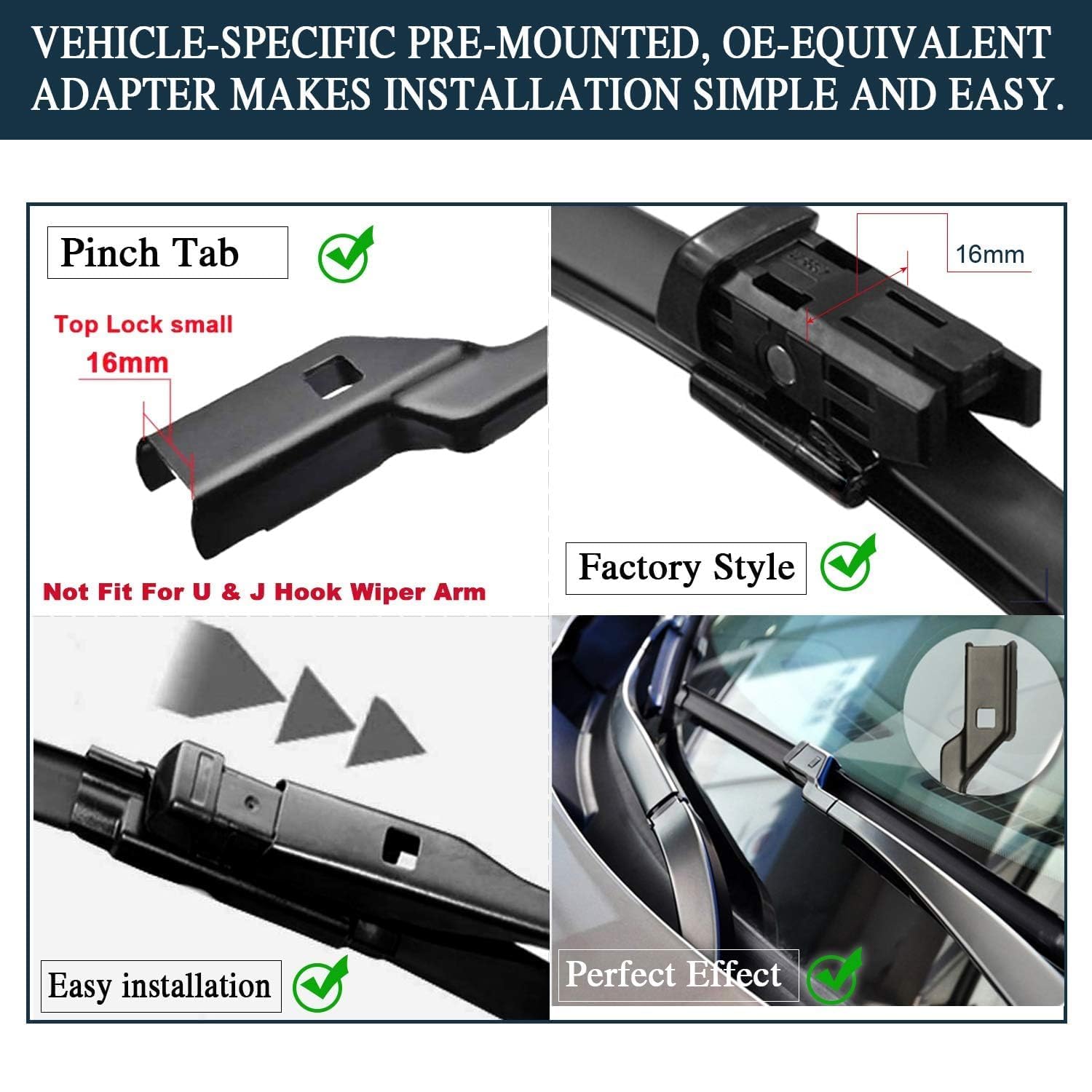 AUTOBOO - Escobillas de limpiaparabrisas de 60.9 cm + 50.8 cm, con repuesto para escobilla trasera de 38.1 cm (paquete de 3)
