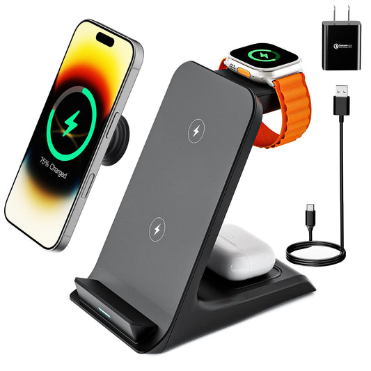 Cargador Inalámbrico Eazpower Compatible con Otterbox y Popsocket Base de Carga 3 en 1 para iPhone Pro Max para Fundas Gruesas de 10 mm