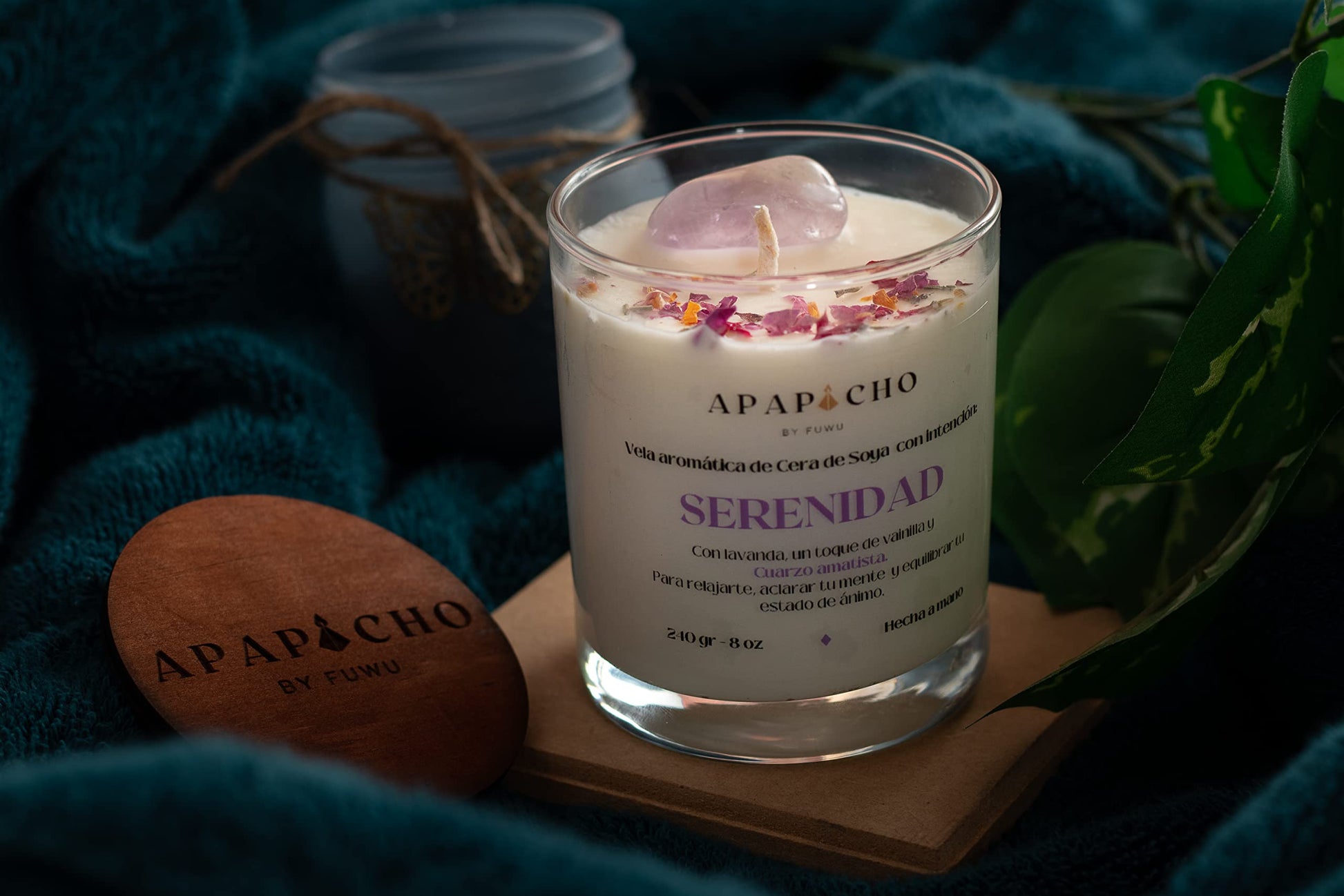 Fuwu, velas aromaticas relajantes de cera de soya con cuarzos naturales, velas decorativas hechas a mano con hierbas de olor, aromatizantes para hogar, velas aromaticas (Lavanda con vainilla)