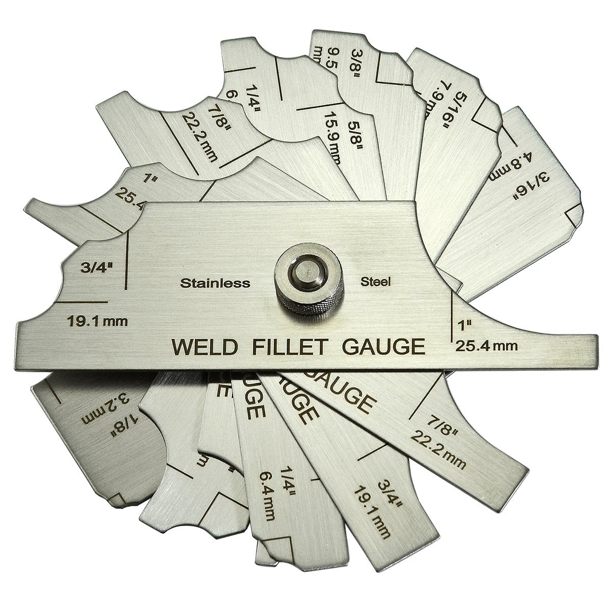 RIVERWELD Juego de 7 piezas para soldadura de filete, calibre RL, inspección de soldadura, marcas métricas y en pulgadas en ambos lados, comprobación del tamaño de la garganta y la pata del filete.