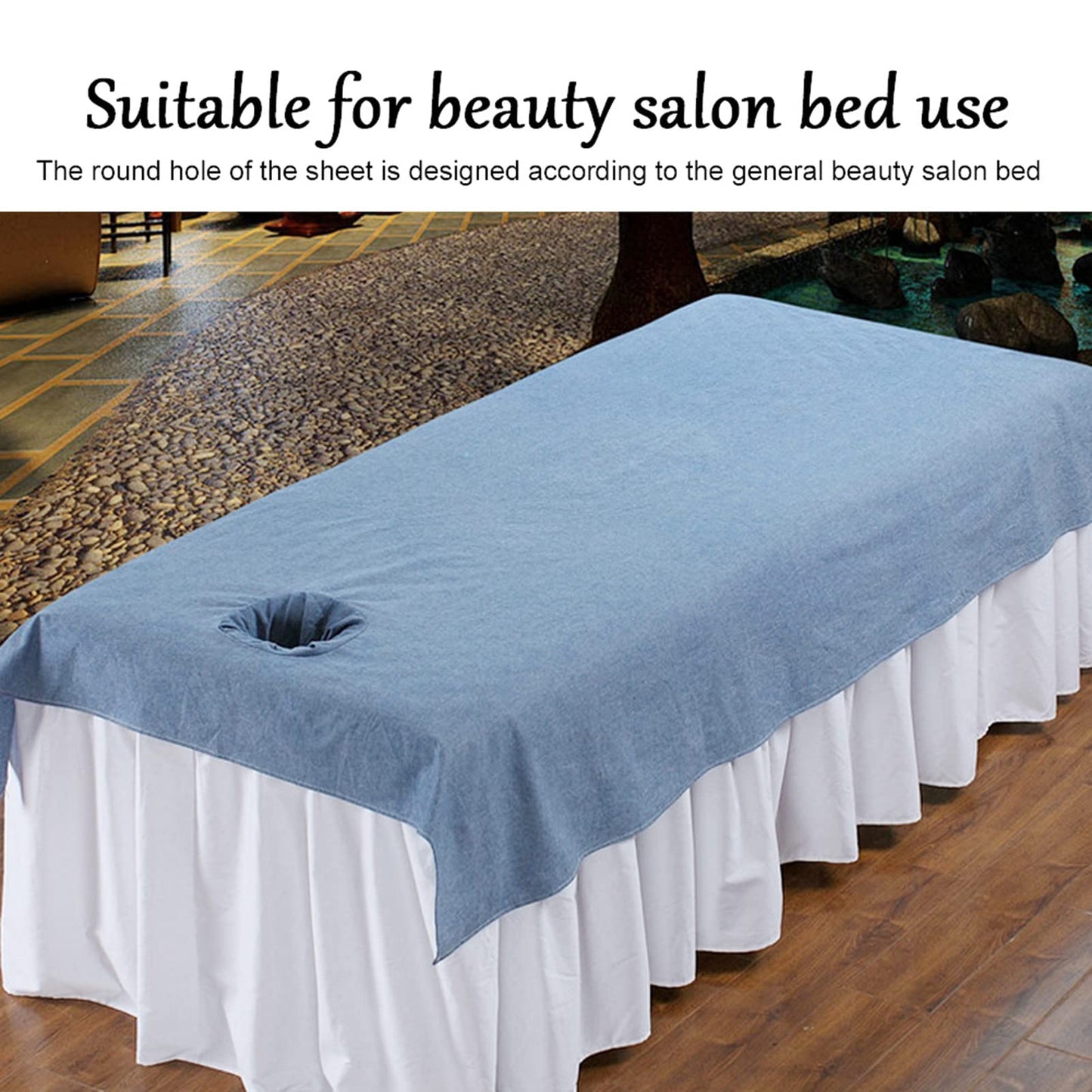Sábana de Algodón SPA Salón de Belleza Azul Marino con Orificio de Respiración Facial
