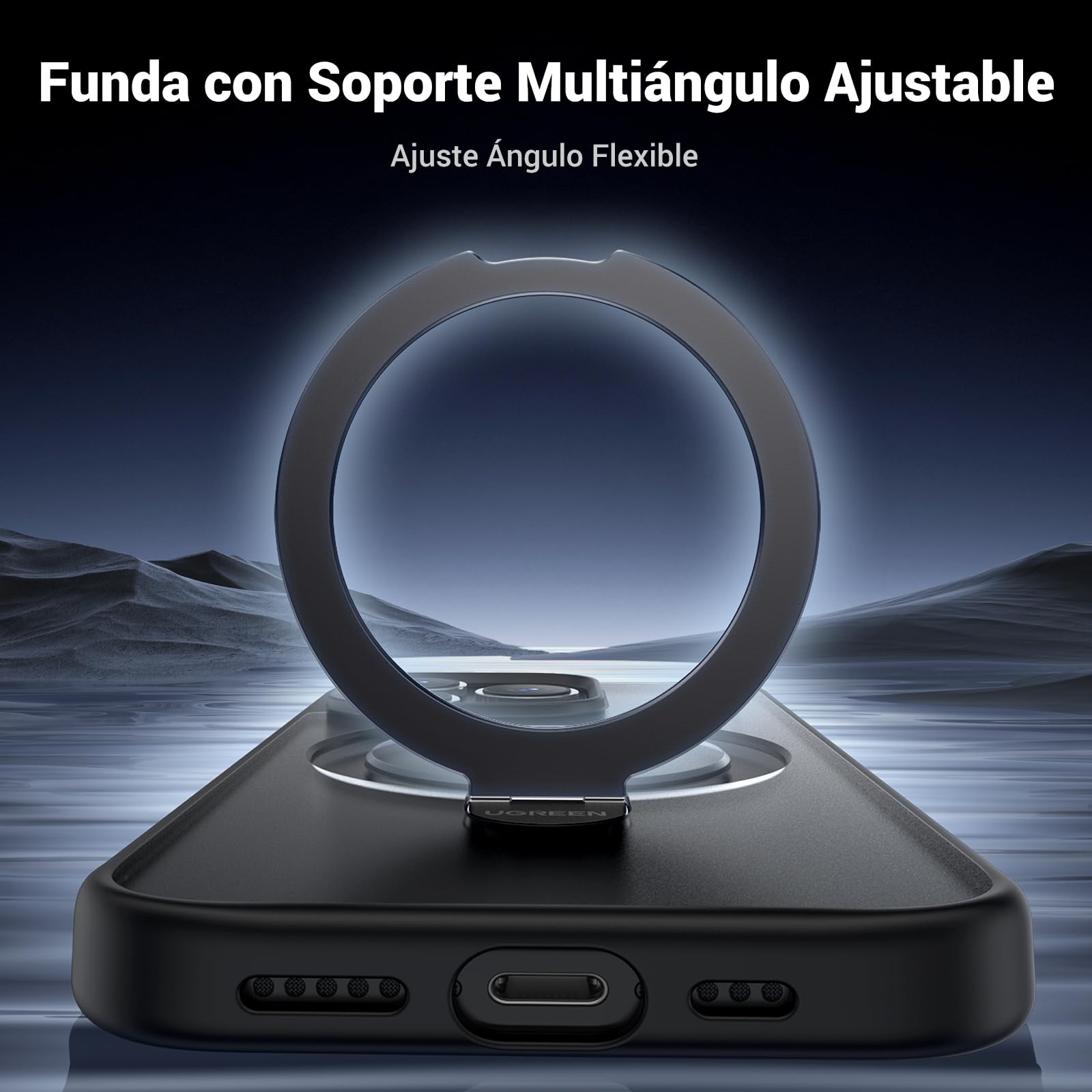 Funda para iPhone 15 Pro MAX UGREEN MagSafe Mate Cepillada con Soporte Anillo Plegable y Protección Anti-Caídas