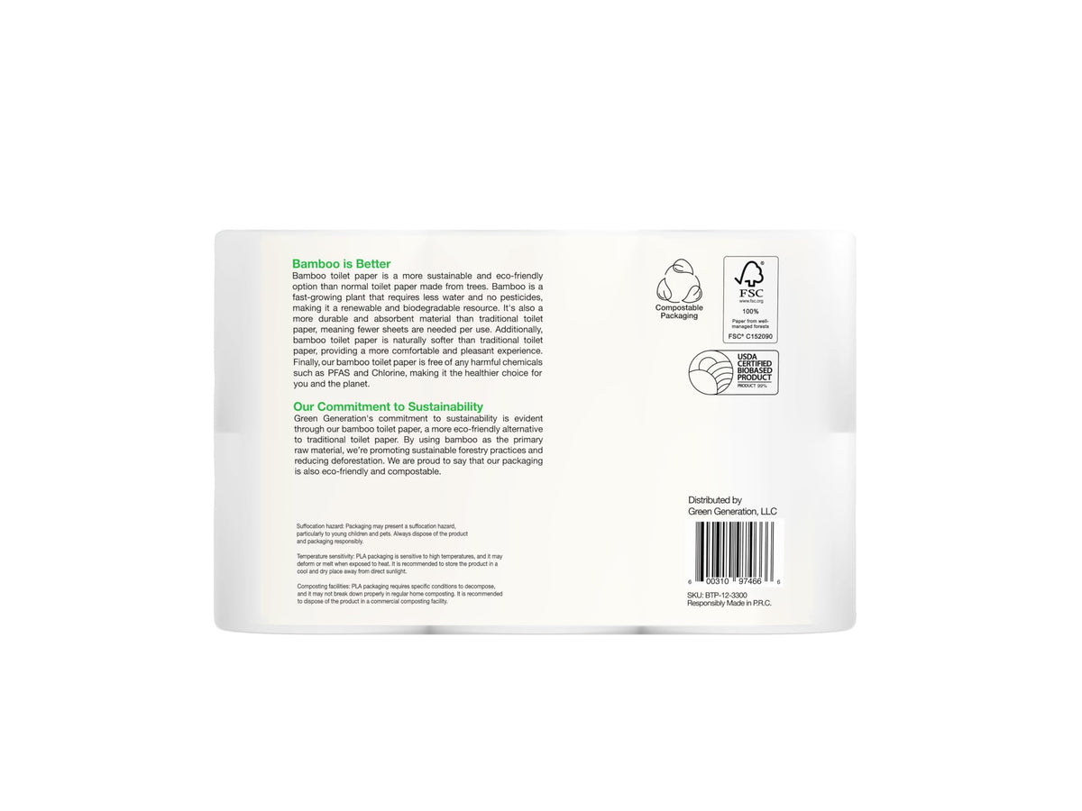 Papel Higiénico Green Generation Blanco Orgánico Sostenible 12 Rollos 3 Capas