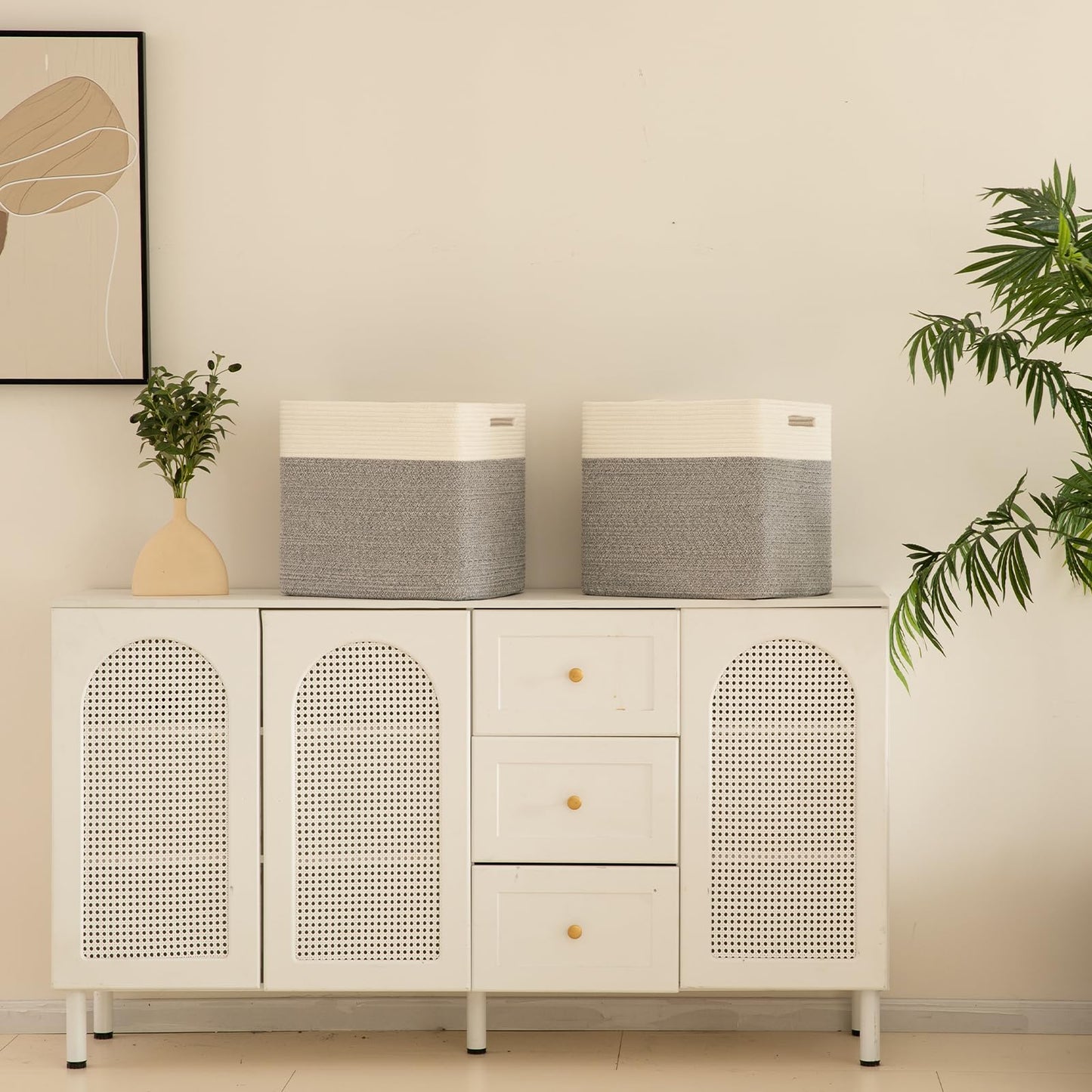 OIAHOMY - Cestas grandes de almacenamiento, cesta de almacenamiento de juguetes, cesta de manta, sala de estar, clóset para recámara, 16.5 x 13 x 15 pulgadas, paquete de 2 unidades, color gris