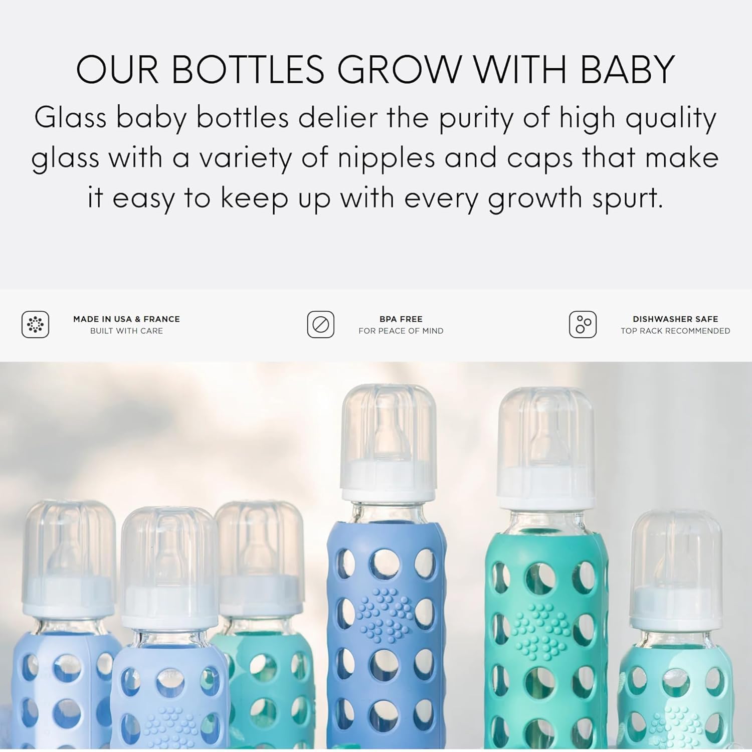 Lifefactory Glass Baby Bottle with Silicone Sleeve 9 Ounce, Set of 2 - Blue/Raspberry by Lifefactory