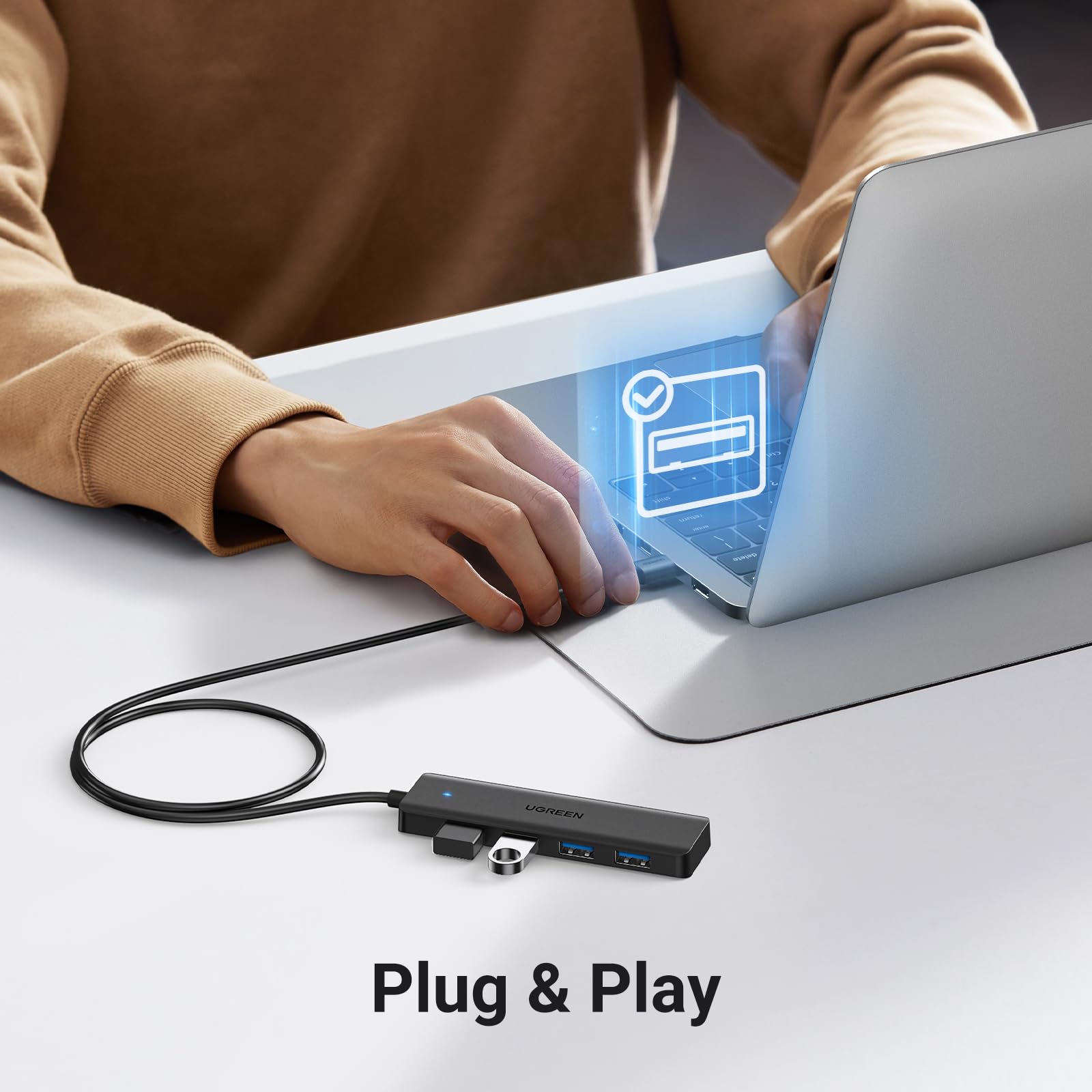 Hub USB 3.0 UGREEN Negro 4 Puertos 5Gbps 60CM