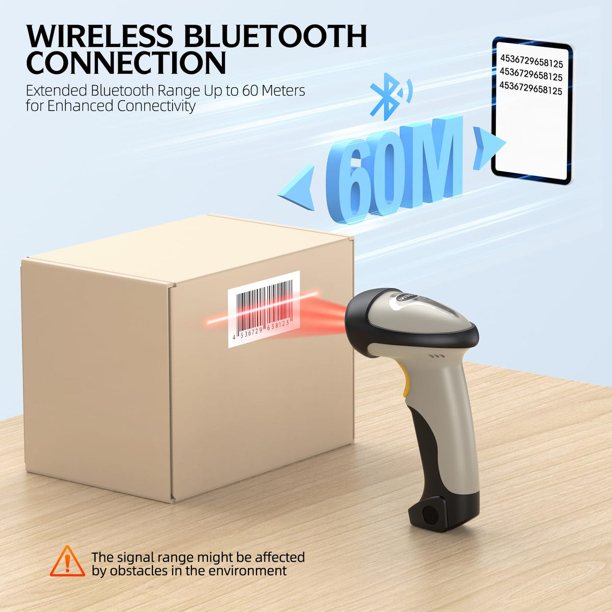 Escáner de Código de Barras Manual TEEMI Bluetooth Láser 1D con Escaneo Automático
