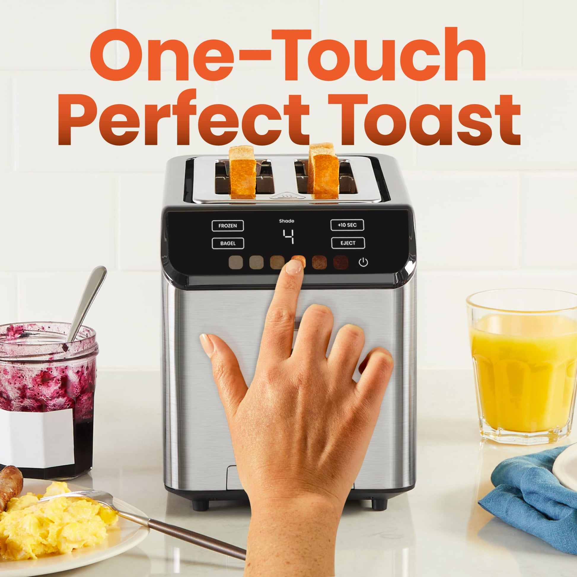 Chefman tostador digital Smart Touch de 2 rebanadas, 6 ajustes de sombra, controles de visualización táctil, ranuras extra anchas para panes gruesos y bagels, + 10 segundos, descongelación, bandeja