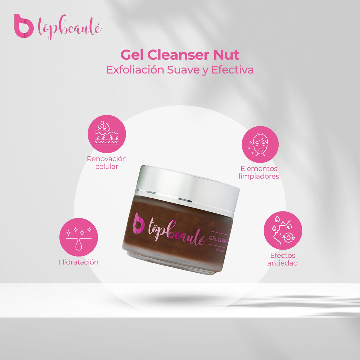 Top Beauté - Exfoliante Facial Gel Cleanser Nut Hidratante y Anti Edad Renovación Celular con Colágeno, Cáscara de Nuez y Avena 120g - Aporta Elementos Limpiadores, Hidratantes y Antiedad