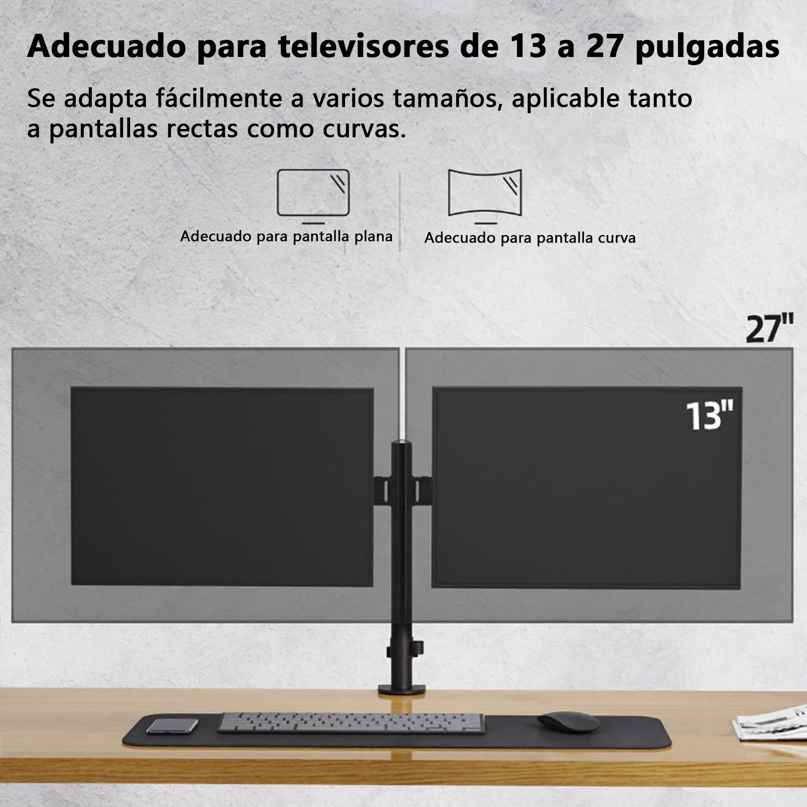 Soporte Doble Monitor VDDGRER Negro Ajustable para Pantallas hasta 27 Pulgadas 10kg