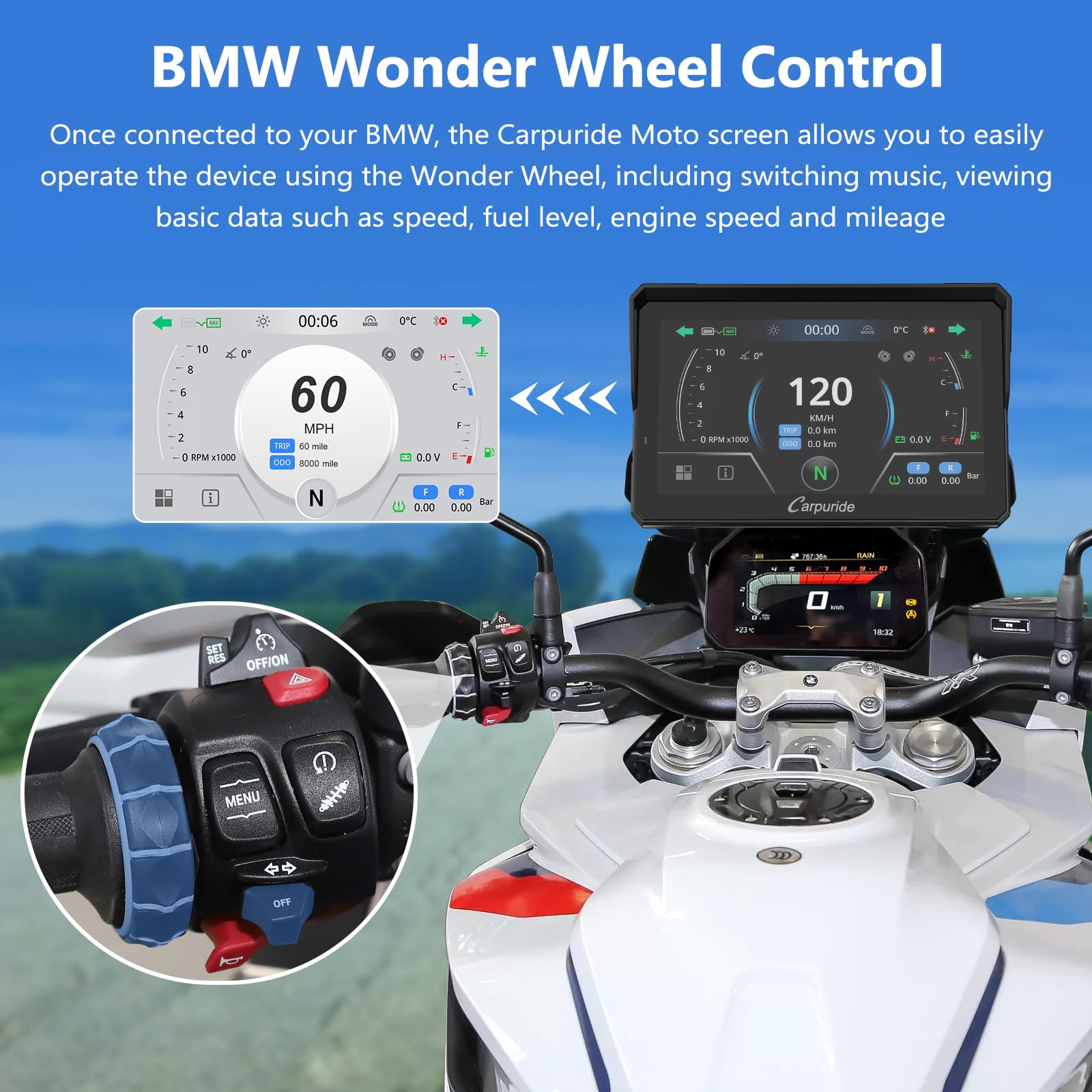 Carpuride W702BS Pro para BMW CarPlay&Android Auto con Bluetooth Dual,Pantalla Navegación GPS Impermeable7,Lectura Datos,Maravilla Nativa,TPMS,Sensor Luz,Intercambio Música,Intercomunicador,16 Pines
