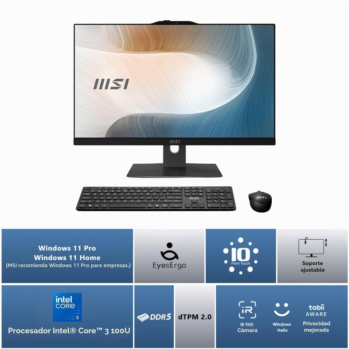 Computadora de Escritorio AIO MSI Negro 23.8" FHD Intel Core 3-100U 8GB 512GB SSD Windows 11 Home