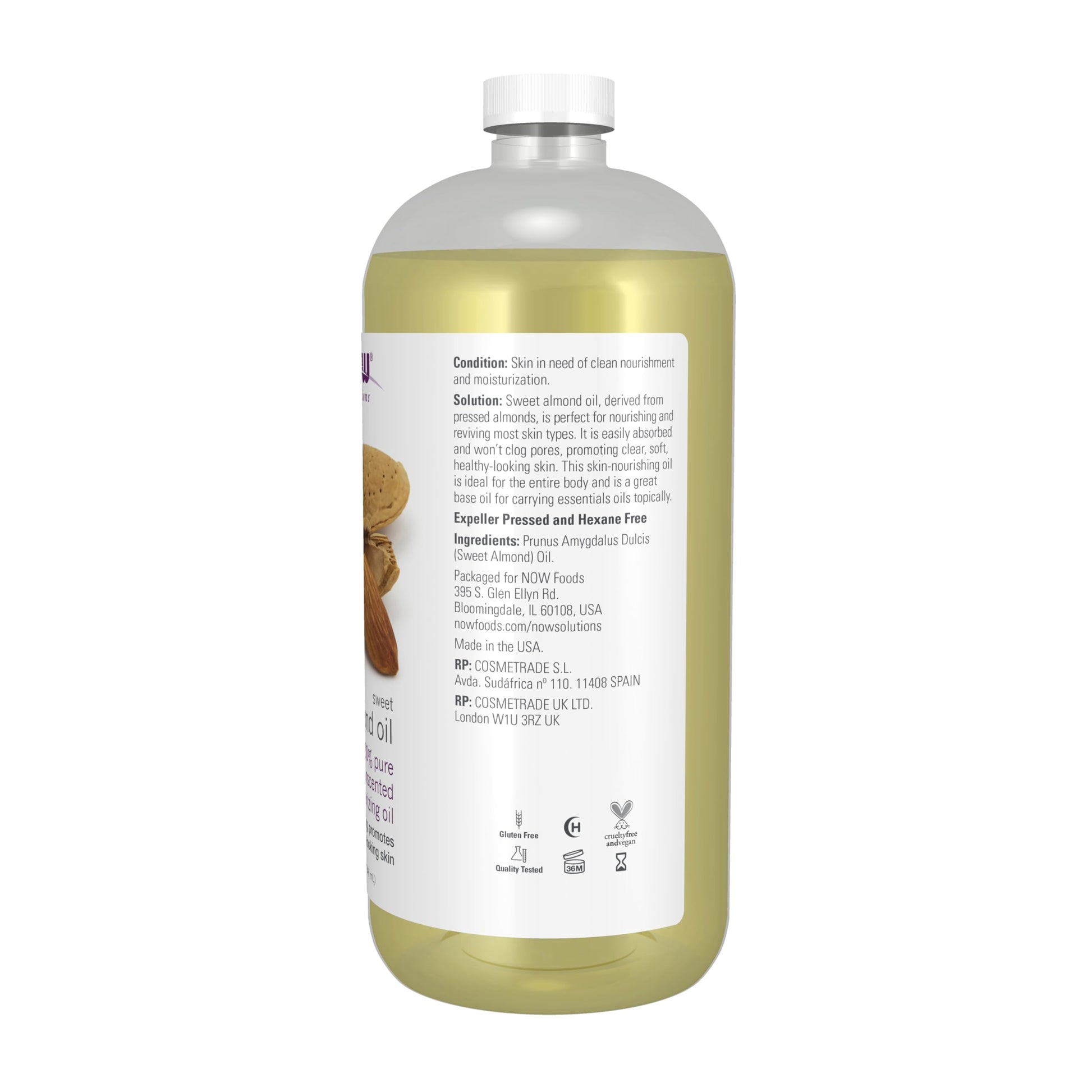 Now Foods | Sweet Almond Oil, 32 Oz | Aceite de Almendra, 946 Ml