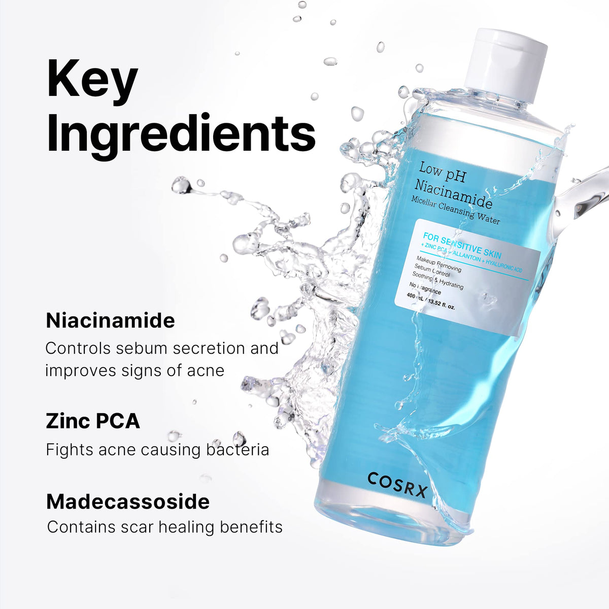 Low pH Niacinamide Micellar Cleansing Water by Cosrx for Unisex - 13.52 oz Cleanser