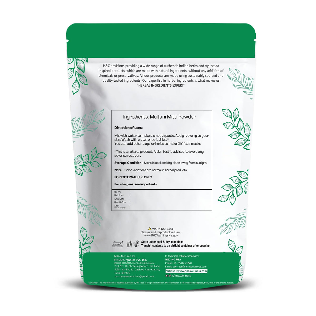 100% Pure Organically Processed Fuller's Earth Clay (Multani Mitti) Bentonite Clay- 1/2 LB - 227 gms - 8 oz