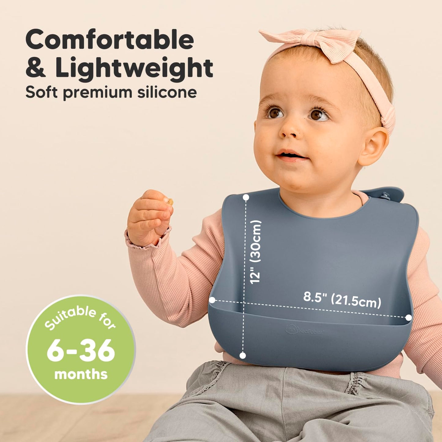 KeaBabies - Paquete de 2 baberos de silicona de grado alimenticio resistentes para bebés, niñas, niños, colector de alimentos grande, limpiar y poner fácilmente, esenciales de alimentación para niños