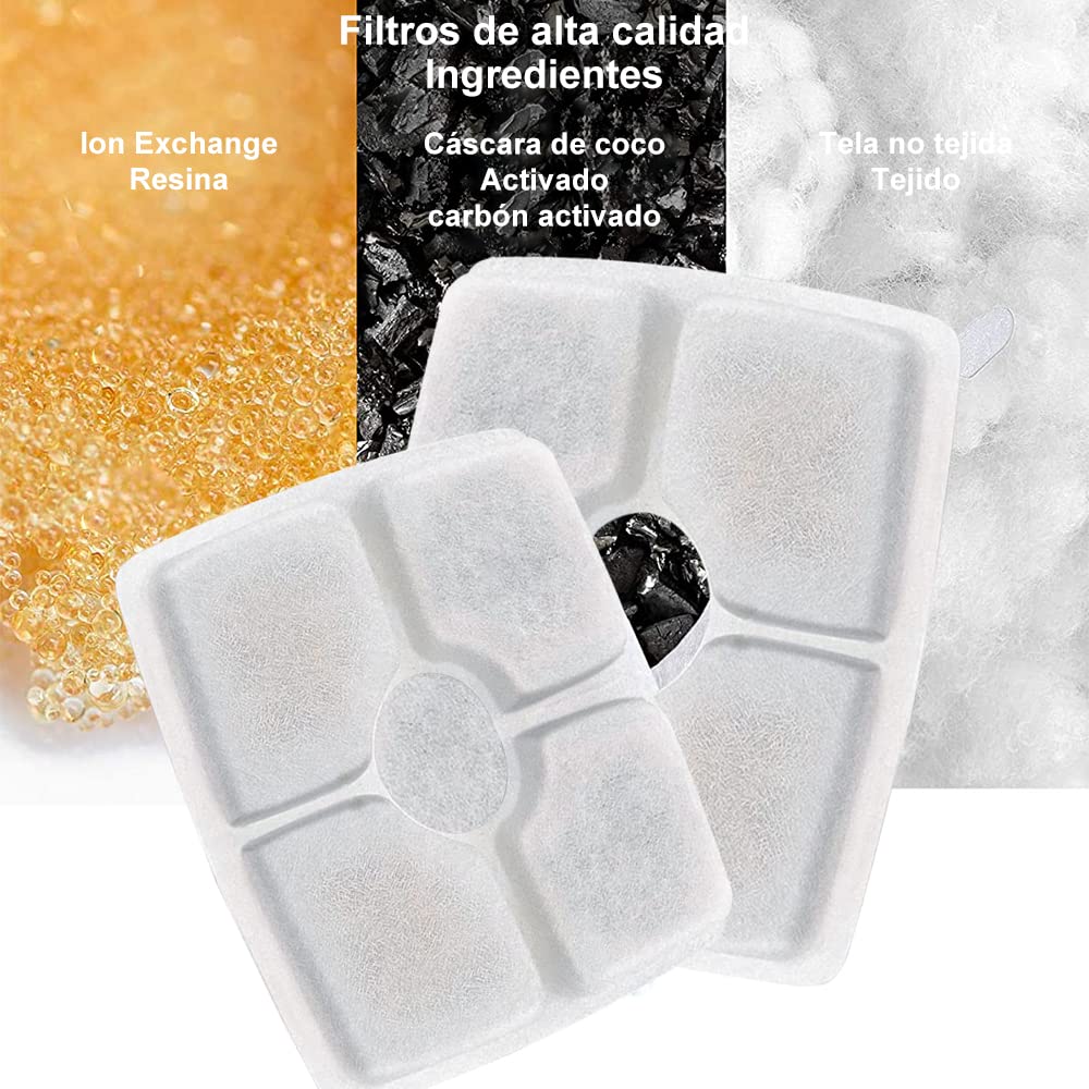 Hisemy Filtro para Fuente de Agua para Gatos,6 Pcs Filtros de Repuesto de Carbono para Fuente para Mascotas，Sistema de Triple Filtracion