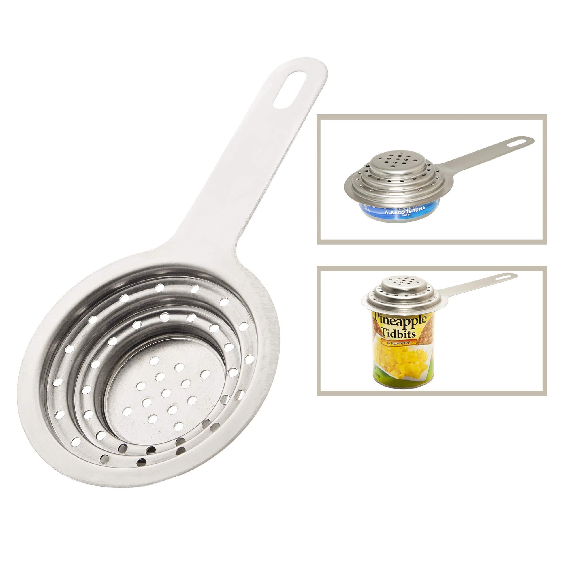 Colador de latas de atún – Prensa de atún de acero inoxidable 304 para conservas de frijoles, verduras y frutas, ajuste universal a presión, resistente al óxido, apto para lavaplatos
