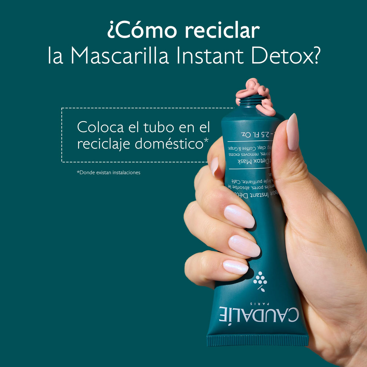 CAUDALIE Instant Detox Mascarilla de Arcilla Rosa, Limpia Poros - 35 mL